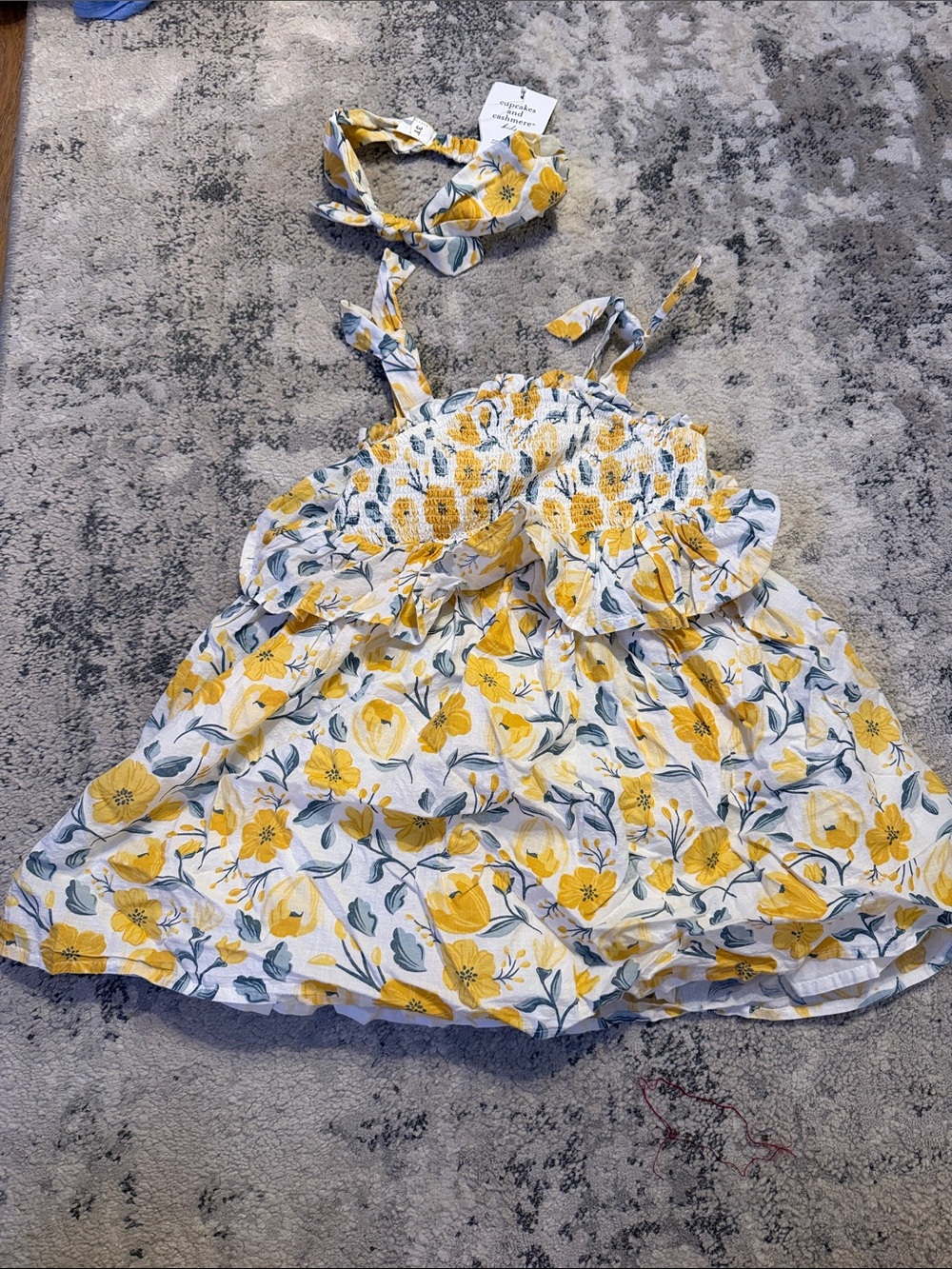 cupcakes & cashmere Yellow Floral Smocked Sundress with Headband